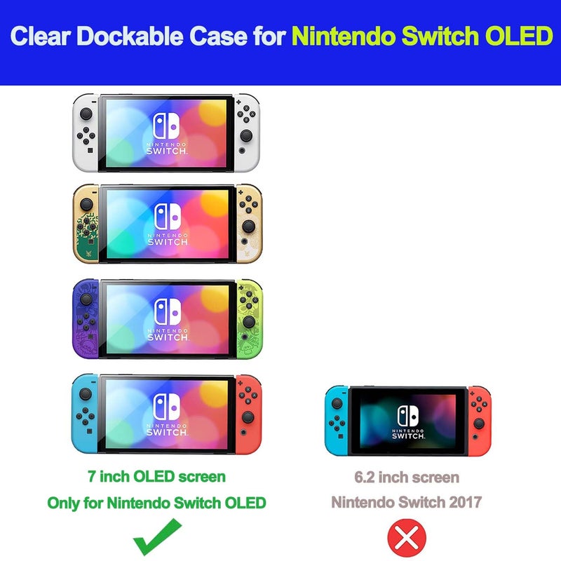 COMCOOL Dockable Case for Nintendo Switch Oled - [9 FT Military Grade Drop Protection] [with Tempered Glass Screen Protector] Crystal Protective Cover for Nintendo Switch Oled - Clear - Image 2
